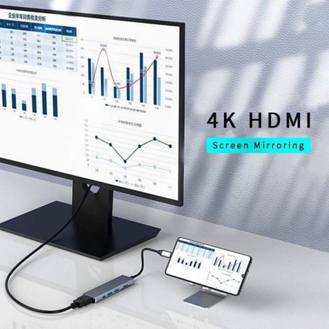 Adaptateur USB C 6 en 1 - - HDMI 4K - USB 3.0 - USB 2.0 - Port de charge USB-C 60W - Emplacement carte SD/TF (1/4)