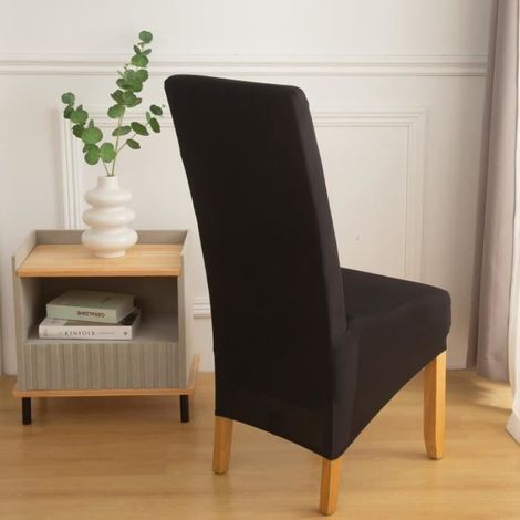 Housse De Chaise - Lot De 2 Extensible Élastique - Noir - Tissu Polyester Élasthanne - Pour Chaises Salle À Manger - 2 Pièces
