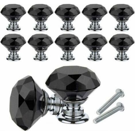 Kristallmöbelknöpfe, 10 Stück Diamantkristallknöpfe, 30 mm Türknöpfe für Möbel, Schubladen, Schränke mit Schrauben für Zuhause, Büro, Kommode, Küche und mehr (Schwarz)