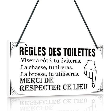 Plaque RÈGLES DES TOILETTES – Panneau Humoristique en Style Classique Noir et Blanc – Rappel d’Hygiène en PVC (1/5)