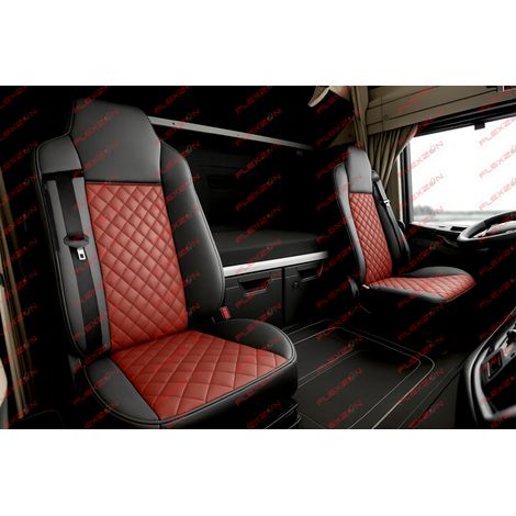 Kit 1+1 de housses en simili-cuir pour IVECO STRALIS S-WAY 2021 - rouge-noir