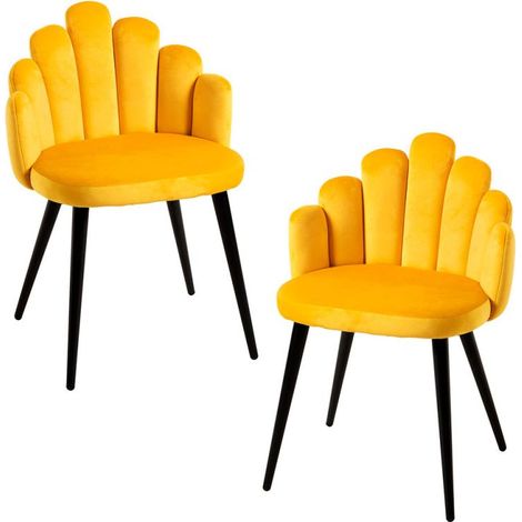 Packs Sillas Comedor - Pack 2 Sillas Hand Terciopelo Patas Negras - Amarillo (1/5)