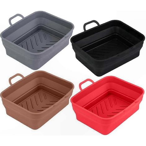 Set mit 4 Silikon-Heißluftfritteusen-Körben, faltbaren Kochschüsseln, wiederverwendbaren Antihaft-Einsätzen, kompatiblem Heißluftfritteusen-Zubehör, Standardgröße, hitzebeständig, leicht zu reinigen. (1/5)