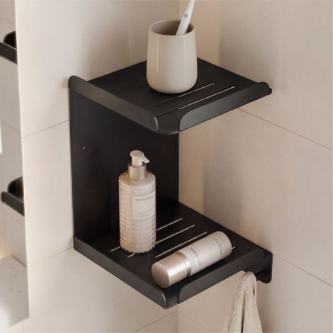 Mai & Mai Étagère Murale de Rangement en Acier au Carbone Porte-Serviettes au Mur Support Rangement à Poser à Susprendre avec Crochets pour Salle de Bain Cuisine Noir 220×220×274 MM Reglo-14 (1/5)