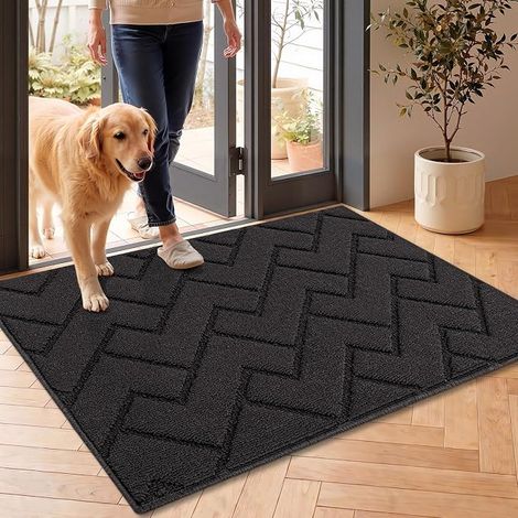 Tapis de Porte Paillasson 60x90cm Interieur et Extérieur Antidérapant Absorbant, Facile à Nettoyer, Chambre, Cuisine, Couloir -Gris Foncé (1/5)
