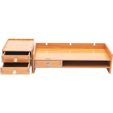 Soporte para monitor, organizador de escritorio con cajón, soporte para teléfono, madera. (1/2)