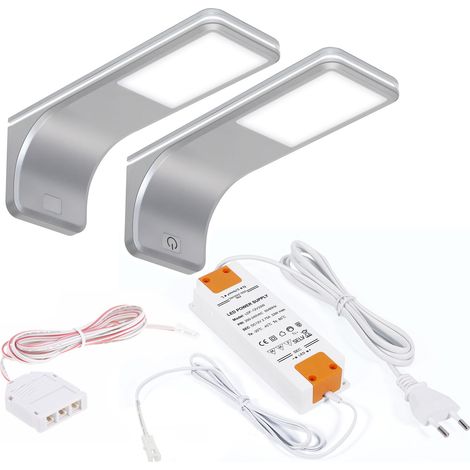 2er SET SOTECH LED Unterbauleuchten VIOLA 4000K neutralweiß (12V 3,5W 160 x 55 x 60,5 mm) inkl. Trafo und Touch Dimmer / Anschlußfertiges Plug & Play Set