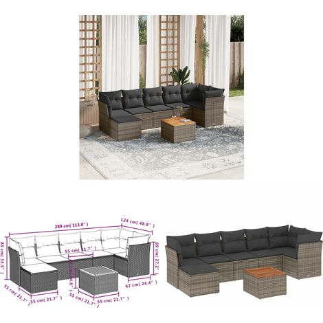 8-tlg. Garten-Sofagarnitur mit Kissen Grau Poly Rattan - Gartensorte - Outdoor Möbel - Gartenlounge - Lounge Set - PE-Rattan - Home & Living (1/3)