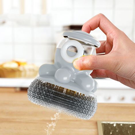 Brosse de nettoyage en plastique en forme de pieuvre mignonne avec distributeur de savon liquide, à remplir par pression, pour vaisselle, casseroles, poêles et évier, grise, 1993 (1/5)