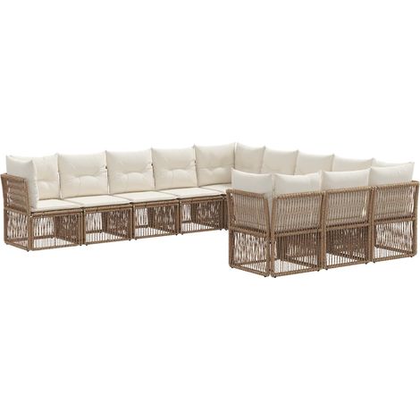 Gartensofa-set 11 pcs Beige Poly-Rattan vidaXL