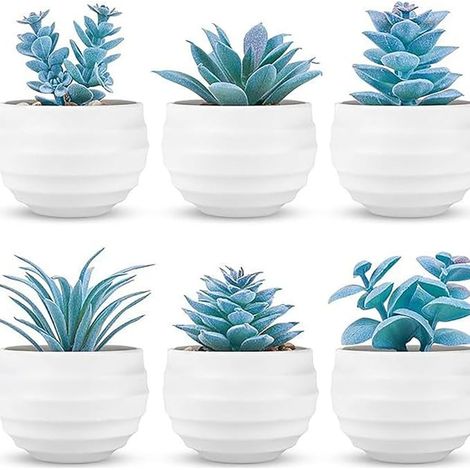Plantes Succulentes Artificielles Pots Interieur, Interieur pour Decoration Maison, Plante Artificielle Chambre Salle Bain Bureau Cuisine Décoration Maison, Salle, Étagère Bleu (1/5)