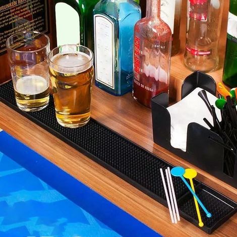 Tapis de bar antidérapant en PVC noir 60 x 8 x 1 cm pour comptoirs de bar, idéal pour les salons de coiffure et les cafés. (1/5)