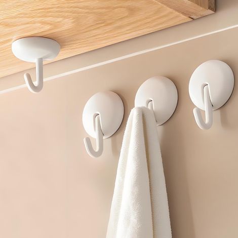Küchenhandtuchhaken, kleiner selbstklebender Wandhaken ohne Bohren, weiße drehbare Wandhaken für Badezimmer, Decke, Schlüssel, Handtuch (1/5)