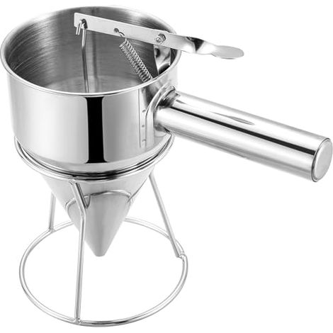 Imbuto per pastella per pancake con supporto Imbuto per pastella in acciaio inox con supporto, perfetto per cupcake, takoyaki o altri dolci. (1/4)