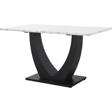 Mesa de comedor rectangular 140 x 75 cm en MDF y metal con efecto mármol, blanco y negro (1/5)