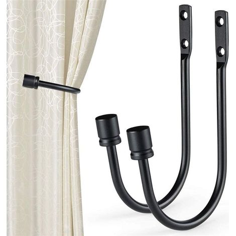 2 pièces de retenue de Rideau, Crochet en Forme de U en métal Crochet d'embrasse fixé au Mur Accessoires de draperie Retenue de draperie de Rideau décoratif (Noir) (1/5)