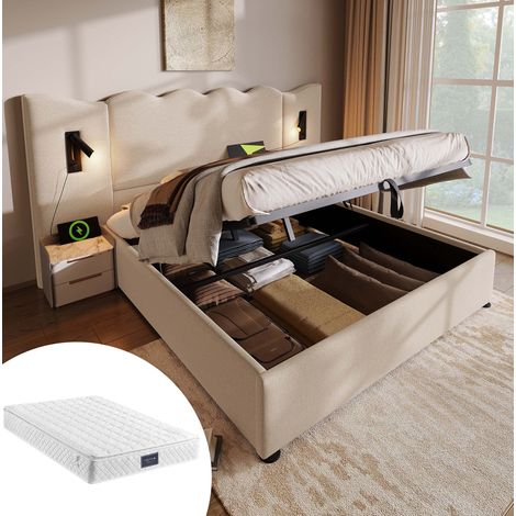 lit adulte rangement 160x200 matelas lampe charge USB OKMYHOME (1/5)