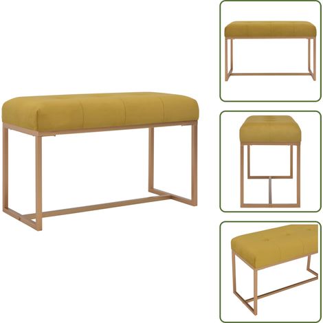 Banc 80 cm Moutarde Velours - Banc Velours - Banc D'entrée - Banc Jaune - Meuble D'intérieur - Décoration Intérieure