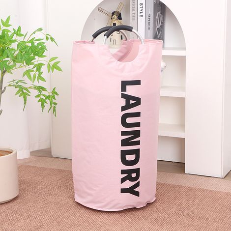 Panier à linge grand format 90 L, sac à linge pliable, panier à linge haut autoportant, poubelle à linge pliable (rose) (1/5)