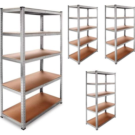 DASCK - Pack de 4 Estanterías Galvanizadas de 5 Baldas (180 x 90 x 40 cm cada una) Almacenamiento Taller