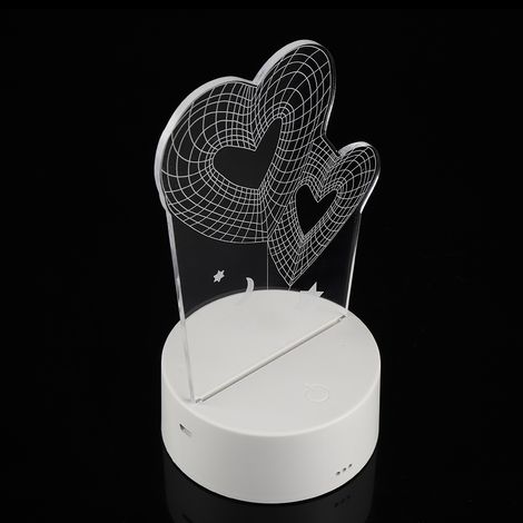 Romantische 3D-Illusions-Tischleuchte, 4,5 V USB, 7-farbiges Touch-Nachtlicht, Tischdekoration mit weißem Sockel (1/5)