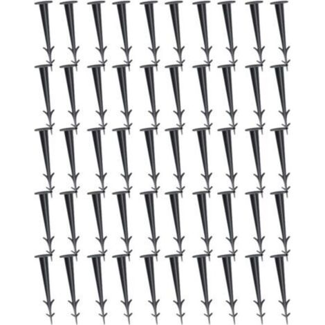 Lot de 50 Piquets de Fixation Ancrage Piquet de Terre avec Barbillon Extra Résistant Tissu de Mauvaises Herbes de Paysage en Plastique Noir pour la Fixation des Tissus Anti Mauvaises Herbes - 12CM (1/4)