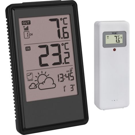 TFA Dostmann Stazione meteo radio con trasmettitore esterno, 35.1170.01, previsioni meteo e indicatore di tendenza, orologio radio con data, con termometro interno, 433 MHz, portata 100 m, piccolo