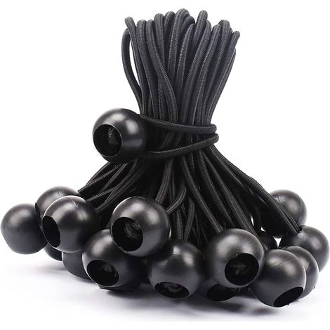 100pcs Tendeur en Caoutchouc avec Boule, 15cm Tendeur de Bâche, Cordon Elastique avec Boule pour Tentes, Bâche, Affiche, Camping (Noir) (1/5)