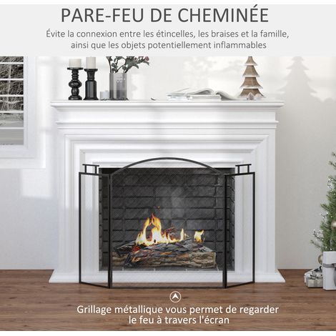 Pare-feu cheminée - [Marque] - Modèle 3 Volets Pliables - Acier Noir 110x76,5cm (1/5)