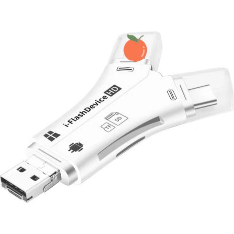 Lecteur De Cartes SD - Compatible Micro SD TF - 4 Interfaces USB USB-C Micro USB Lightning - Pour Appareils Photo Chasse Traque Ordinateurs - 1 Pièce (1/5)