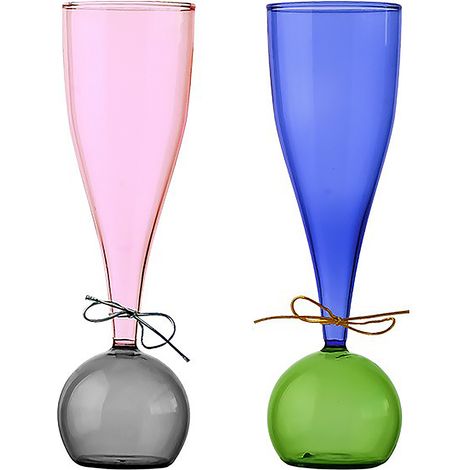 Soavoa Paire De Flûtes À Champagne Rose Et Bleu, Coupe En Verre Élégante Pour Mariage, Cadeau De Noces Luxueux (1/4)