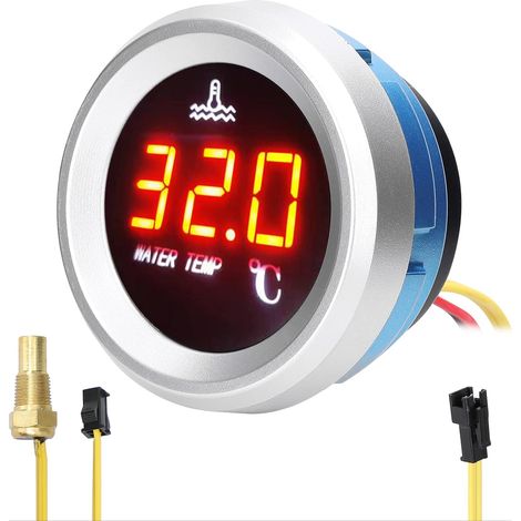 9-36 V Jauge de température de l'eau de 52 mm, compteur numérique de voiture, écran LED avec fonction d'alarme et capteur de température (1/5)