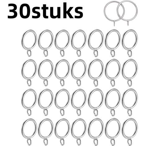 Lot de 30 anneaux de rideaux à œillets diamètre 3,8 cm pour fenêtres coulissantes portes de salle de bain et barres de douche argenté (1/5)