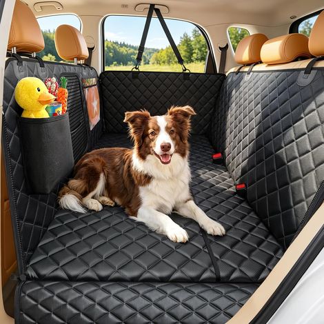 Hundedecke Auto Rückbank mit Hartboden, 137 x 63 cm, Hunde Autositz Rückbank für große Hunde, stabile PP-Wabenplatte BIS 125 kg, Wasserdicht, mit Netzfenster, Seitenschutz (1/5)