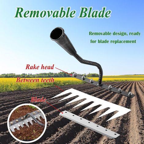 Rastrello da giardino a 8 denti in acciaio al carbonio per la rimozione delle stoppie - Attrezzo da giardinaggio resistente per la coltivazione dei residui colturali (1/4)