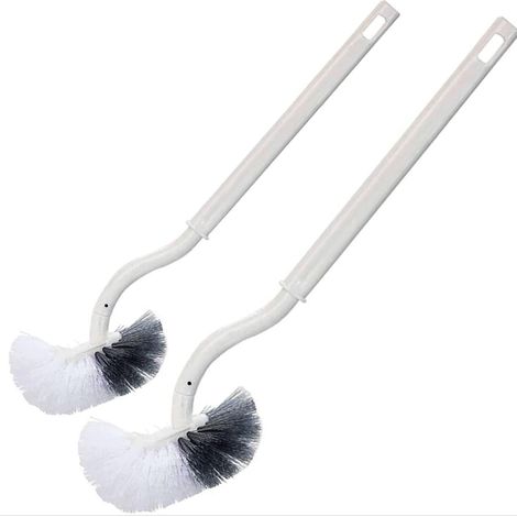 Lot de 2 brosses de toilette, brosse de toilette avec nettoyeur de rebord, brosse de toilette améliorée, brosse de toilette incurvée, manche long, ensemble de brosses de toilette en plastique avec poi (1/5)