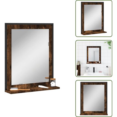 The Living Store Miroir de salle de bain et étagère chêne fumé bois d’ingénierie - Miroir Salle De Bain - Meuble Salle De Bain - Étagère Salle De Bain - Miroir Avec Étagère - Miroir Design (1/5)