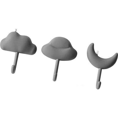 Lot de 3 crochets muraux adhésifs mignons solides pour manteaux cuisine salle de bain salon gris (1/5)