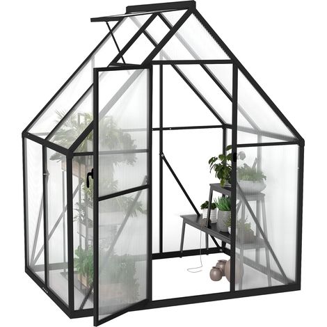 1 Serre de jardin, aluminium, polycarbonate 4 mm, fenêtre toit, porte coulissante, pour extérieur (1/5)