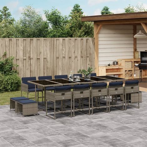 15-teiliges Garten-Ess-Set mit Kissen, grau, Polyrattan (1/5)