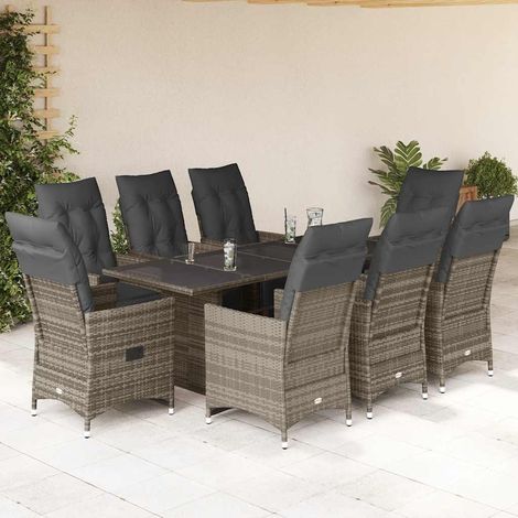 Ensemble de bistro de jardin 9 pcs-Salon de jardin bistro coussins gris poly rotin 170302 (1/5)