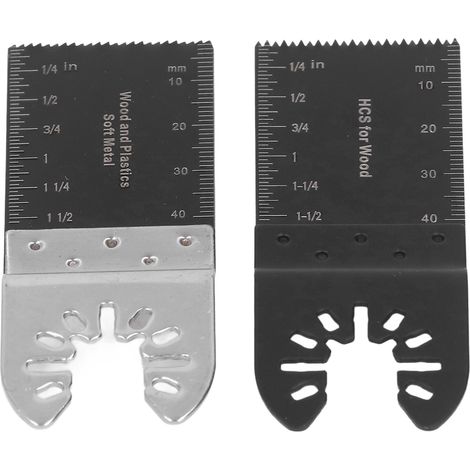 Kit d'outils multifonctions comprenant 14 lames de scie oscillantes de 34 mm en acier à haute teneur en carbone pour le travail du bois et du plastique. (1/5)