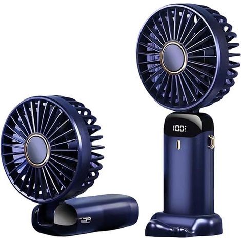 Ventilateur portable - 5 vitesses de ventilation - Rechargeable par USB - Fonctionne sur piles - Mini ventilateur - Avec affichage LED - Ventilateur de table pliable, idéal pour l'école, la maison et (1/4)