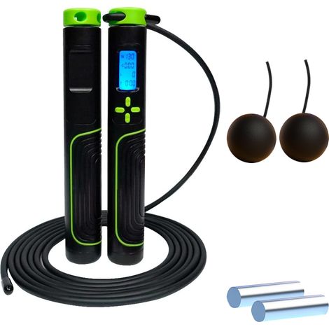 Springseil mit Zähler, gewichtete Springseile für Fitness, einstellbare kabellose Länge mit Kalorien(schwarz, großer Ball) (1/5)