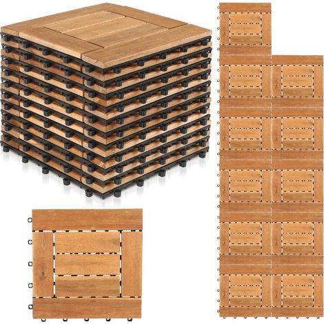 Jopassy Set di piastrelle per terrazzo 30x30 cm in legno,piastrelle per pavimenti in legno di acacia,pavimento in piastrelle di legno,piastrelle a incastro marroni 55x