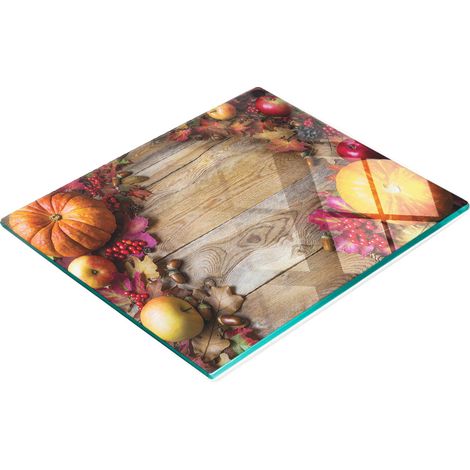 Tabla de cocina de vidrio templado con gr谩ficos decorativos de calabazas y manzanas, 60x52 cm. (1/5)