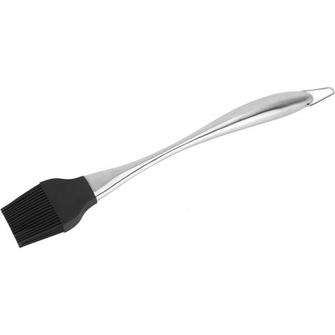 Brosse en silicone avec manche en acier inoxydable, résistante aux hautes températures, pour la cuisine, la pâtisserie, le barbecue, les sauces et les huiles. Manche incurvé, grande taille, noire. (1/5)