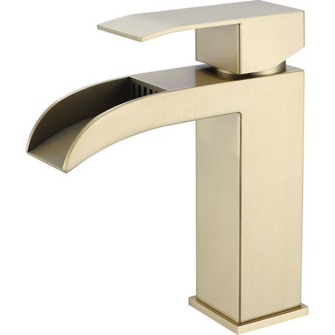 Grifo de lavabo empotrado en acero inoxidable 304, revestimiento PVD, oro cepillado (1/5)