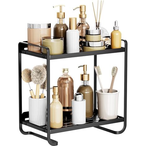 Organisateur de maquillage à 2 étages pour table de maquillage, planches de travail de salle de bain, étagère de rangement de cosmétiques en métal, organisateur de parfum pour la chambre (1/5)