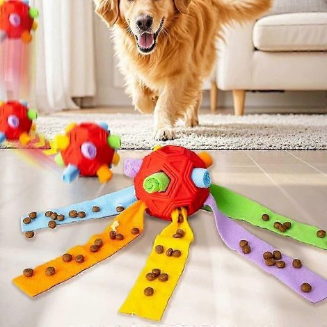 Balle à fouiller pour chiens, distributeur de friandises interactif, jouet puzzle à alimentation lente, rouge, convient aux petites, moyennes et grandes races (1/5)
